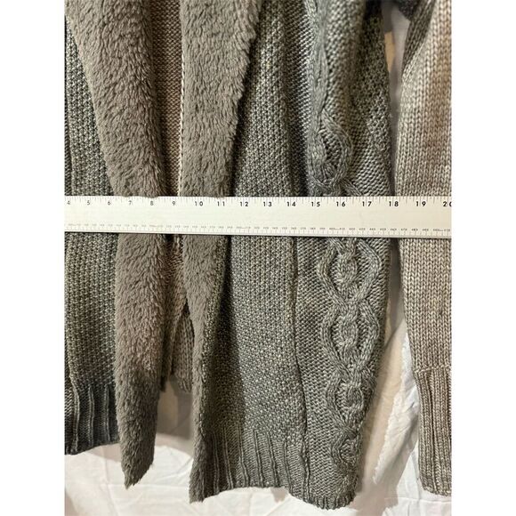 Mystree Women's Grey Angora Blend Chunky Cable-Knit Open front Cardigan L Fur - Picture 10 of 11